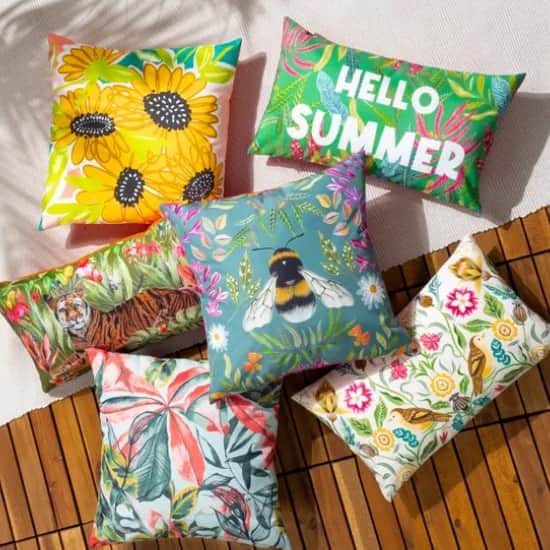Vivid, fun cushions in the Dunelm clearance sale with 30% off