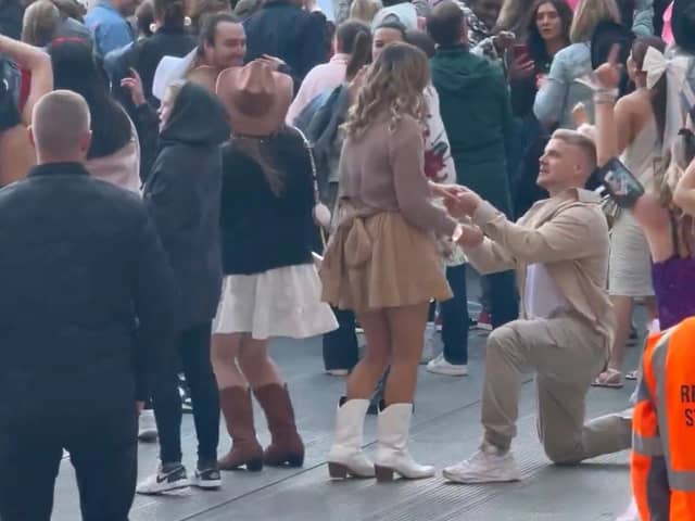 Taylor Swift Eras Tour show sees couple get engaged.