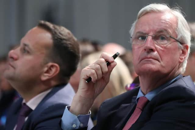 Taoiseach Leo Varadkar (left) and Michel Barnier during a press conference at Dundalk Institute of Technology.