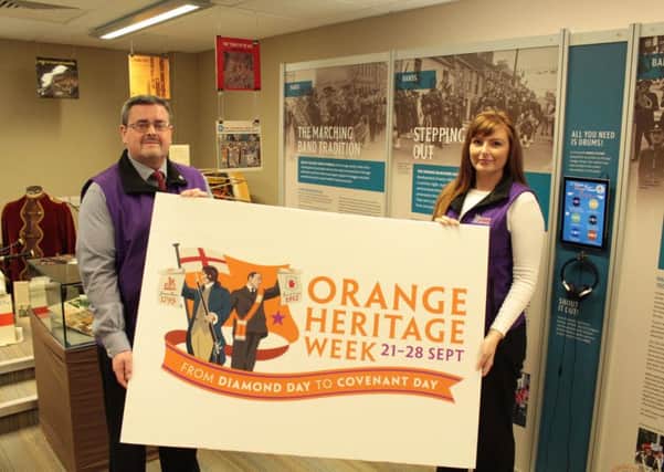 Museum of Orange Heritage curator Jonathan Mattison and Service Officer Coleen Large pictured preparing for Orange Heritage Week at Schomberg House, Belfast.