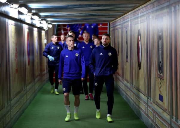 Northern Ireland players walk through the tunnel during Wednesday's training session at Stadium Feijenoord ahead of Thursday's UEFA Euro 2020 qualifier against Netherlands in Rotterdam. Pic by PressEye Ltd.