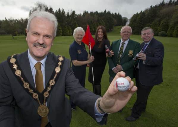 Mayor, Councillor Thomas Beckett; Dame Mary Peters CH DBE; Gillian Shields, Community Affairs Manager, Coca-Cola HBC Northern Ireland; Ken Haslem, Captain of Lisburn Golf Club and Alderman Paul Porter.