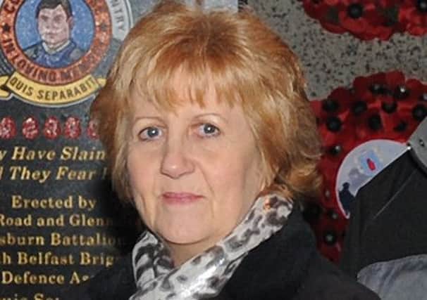 Shirley McMichael pictured in 2012 at the unveiling of a plaque in Lisburn commemorating her late husband John