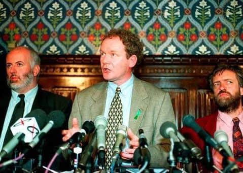 Jeremy Corbyn with Martin McGuinness of Sinn Fein at the House of Commons in 1995
